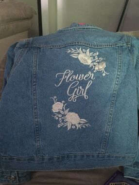 Girls' Blue Denim Jean Jacket with 'Flower Girl' Embroidery